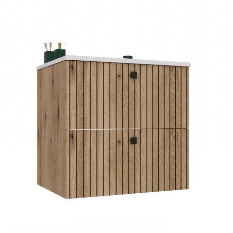 Szafka Pod Umywalkę Wisząca Evoke 2 Szuflady 60 cm Ryflowana Deko +Umywalka