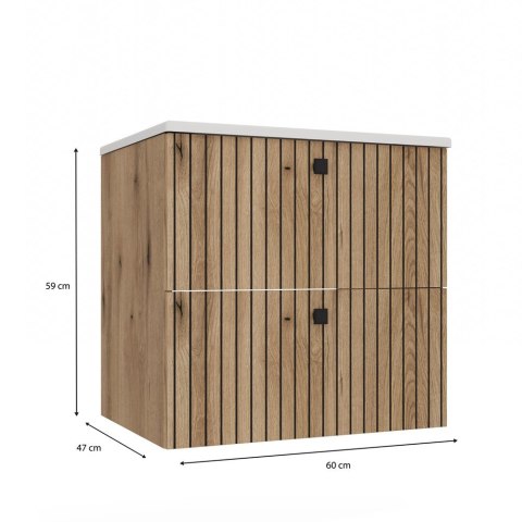 Szafka Pod Umywalkę Wisząca Evoke 2 Szuflady 60 cm Ryflowana Deko +Umywalka