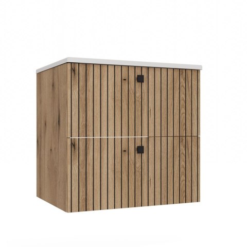 Szafka Pod Umywalkę Wisząca Evoke 2 Szuflady 60 cm Ryflowana Deko +Umywalka