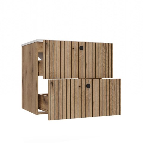 Szafka Pod Umywalkę Wisząca Evoke 2 Szuflady 60 cm Ryflowana Deko +Umywalka