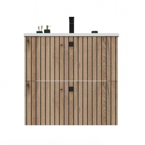 Szafka Pod Umywalkę Wisząca Evoke 2 Szuflady 60 cm Ryflowana Deko +Umywalka