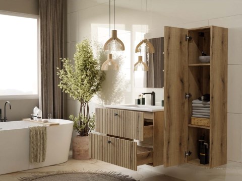 Szafka Pod Umywalkę Wisząca Dąb Evoke 2 Szuflady 80 cm Ryflowana Deko