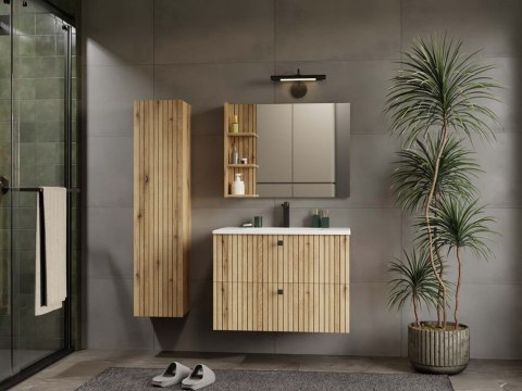 Szafka Pod Umywalkę Wisząca Dąb Evoke 2 Szuflady 80 cm Ryflowana Deko