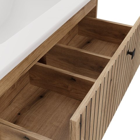Szafka Pod Umywalkę Wisząca Dąb Evoke 2 Szuflady 80 cm Ryflowana Deko