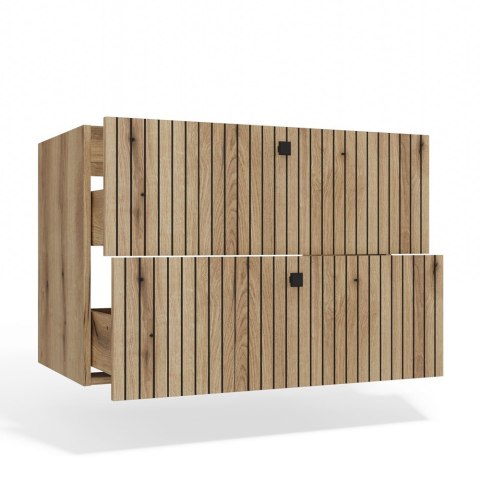 Szafka Pod Umywalkę Wisząca Dąb Evoke 2 Szuflady 80 cm Ryflowana Deko