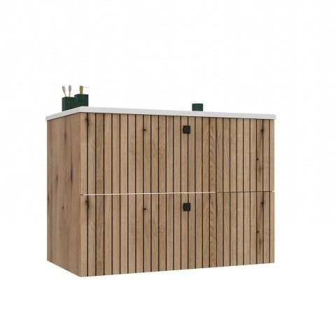 Szafka Pod Umywalkę Wisząca Evoke 2 Szuflady 80 cm Ryflowana Deko +Umywalka