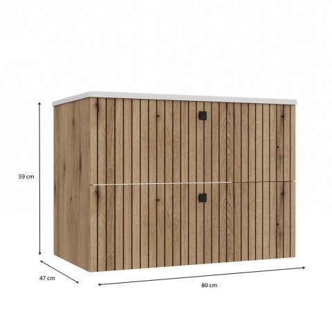 Szafka Pod Umywalkę Wisząca Evoke 2 Szuflady 80 cm Ryflowana Deko +Umywalka