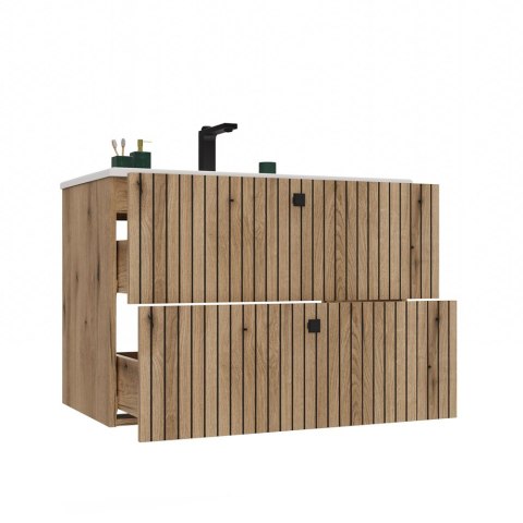 Szafka Pod Umywalkę Wisząca Evoke 2 Szuflady 80 cm Ryflowana Deko +Umywalka
