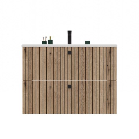 Szafka Pod Umywalkę Wisząca Evoke 2 Szuflady 80 cm Ryflowana Deko +Umywalka