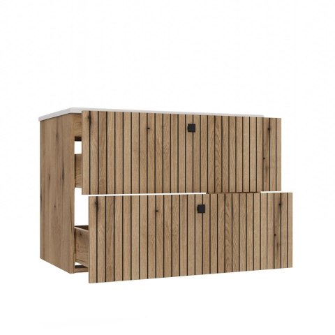 Szafka Pod Umywalkę Wisząca Evoke 2 Szuflady 80 cm Ryflowana Deko +Umywalka