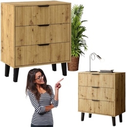 Komoda Szafka z 3 Szufladami Ryflowana Do Salonu Dąb Artisan Capri 3S