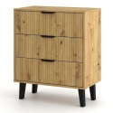 Komoda Szafka z 3 Szufladami Ryflowana Do Salonu Dąb Artisan Capri 3S