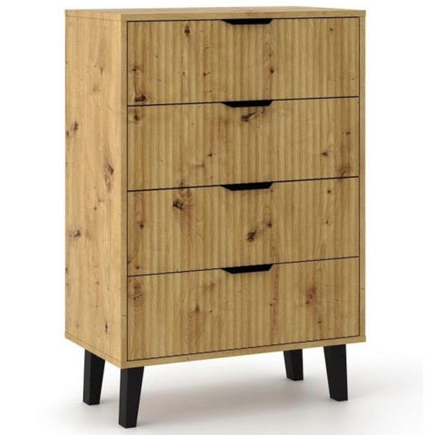 Komoda Szafka z 4 Szufladami Ryflowana Do Salonu Dąb Artisan Capri 4S