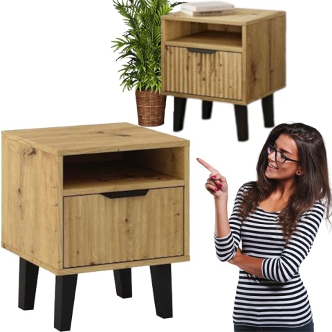 Szafka Nocna Stolik Nocny Szuflada Ryflowana do sypialni Dąb Artisan Capri