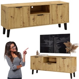 Szafka RTV Komoda Pod Telewizor Stolik Ryflowana Dąb Artisan Capri Slim