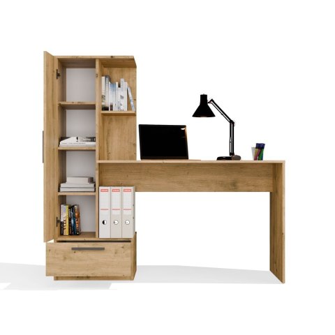 Biurko z Regałem Nowoczesne 140 cm Szuflada Półki Dąb Artisan MULTI