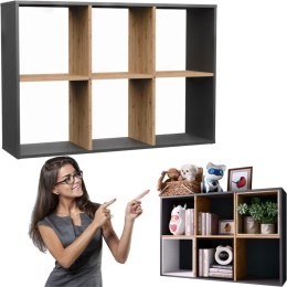 Regał Komorowy LAX 2x3 Otwarty 6 Półek Na Książki Zabawki Antracyt Artisan