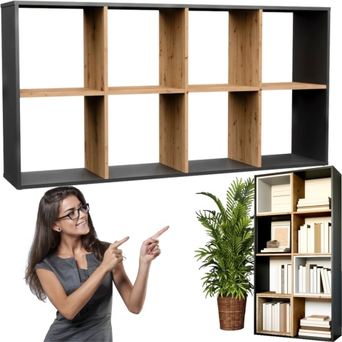 Regał Komorowy LAX 2x4 Otwarty 8 Półek Na Książki Zabawki Antracyt Artisan