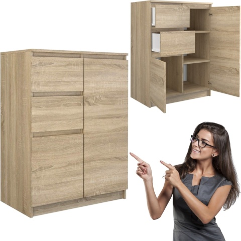 Komoda z Szufladami Szafka Do Salonu 40x70x97 cm Lilia 2D2S Dąb Sonoma
