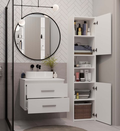 Szafka Pod Umywalkę Łazienkowa Wisząca Biała Nablatowa 2 Szuflady 60cm Lena