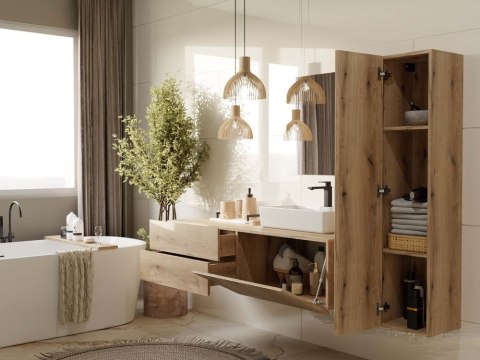 Szafka Pod Umywalkę Wisząca Dąb Evoke 2 Szuflady Drzwi 140cm Ryflowana Deko