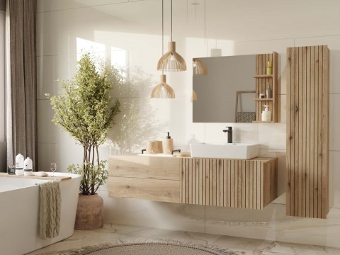Szafka Pod Umywalkę Wisząca Dąb Evoke 2 Szuflady Drzwi 140cm Ryflowana Deko