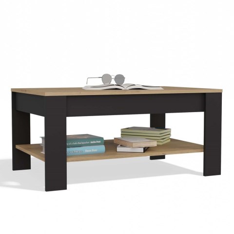 Stolik Kawowy Ława Do Salonu Półka 93x58x43,5 cm Dąb Artisan Czarny Rode
