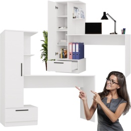 Biurko z Regałem Białe Nowoczesne 140 cm Szuflada Półki MULTI Biały Mat