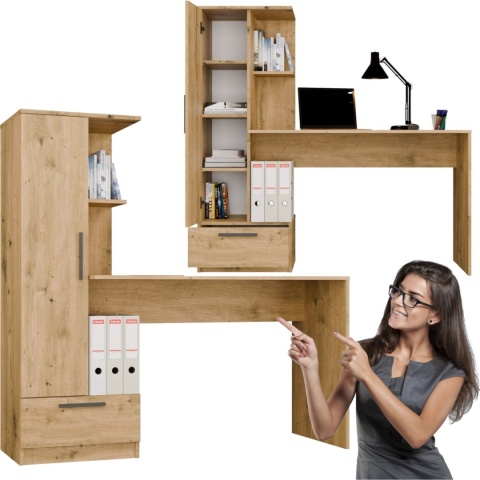 Biurko z Regałem Nowoczesne 140 cm Szuflada Półki Dąb Artisan MULTI