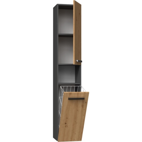Szafka Łazienkowa Stojąca Słupek Antracyt Artisan z Koszem 31 cm Lena III