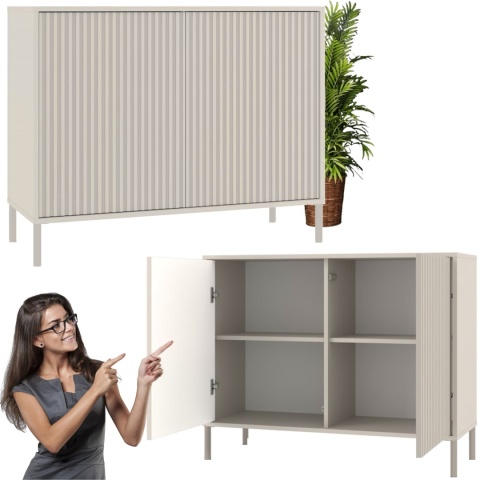 Komoda Szafka Regał do salonu Kaszmir Beż Lamele Front Ryflowany Siena 2D S