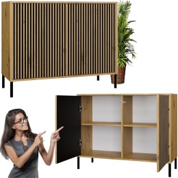 Komoda Szafka Regał do salonu Lamele Dąb Artisan Ryflowana Siena 2D S