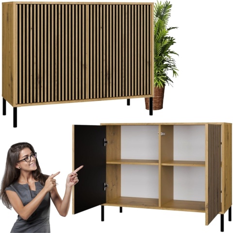 Komoda Szafka Regał do salonu Lamele Dąb Artisan Ryflowana Siena 2D S