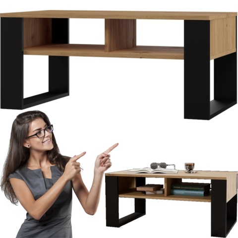 Stolik Kawowy Ława Do Salonu z Półką 90x58x50 Artisan Czarny Montana 2BP