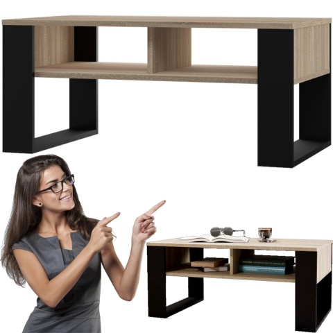 Stolik Kawowy Ława Do Salonu z Półką 90x58x50 Sonoma Czarny Montana 2BP