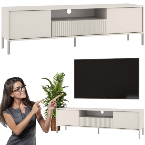 Szafka RTV Komoda Pod Telewizor Stolik Półka 160 cm Kaszmir Ryflowana Siena
