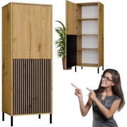 Witryna Szafka Regał do salonu Dąb Artisan Lamele Ryflowany Front Siena 2D
