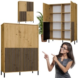 Witryna Szafka regał do salonu Dąb Artisan Lamele Ryflowany Front Siena 4D