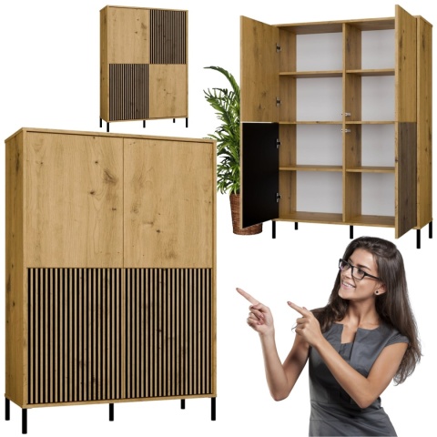 Witryna Szafka regał do salonu Dąb Artisan Lamele Ryflowany Front Siena 4D