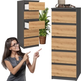 Komoda z 5 Szufladami Do Salonu 40x111x45 Wąska Antracyt Artisan Lilia L5W