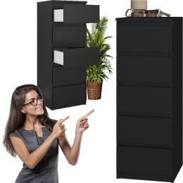 Komoda z 5 Szufladami Do Salonu 40x111x45 Wąska Czarna Pojemna Lilia L5W