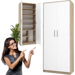 Regał Na Książki Segregatory Półka x8 Do Salonu 74 cm Sonoma Biały Lidia